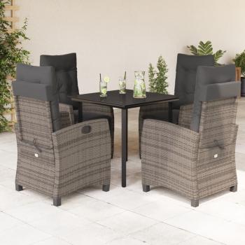 ARDEBO.de - 5-tlg. Garten-Essgruppe mit Kissen Grau Poly Rattan