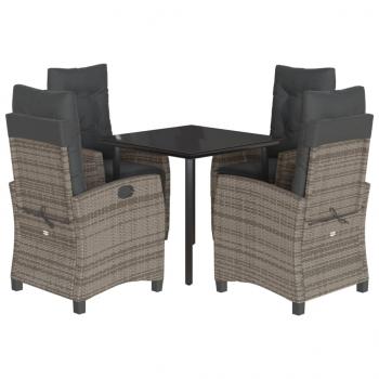 5-tlg. Garten-Essgruppe mit Kissen Grau Poly Rattan