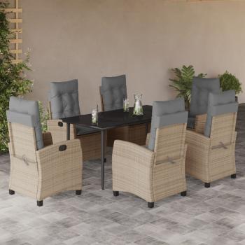 ARDEBO.de - 7-tlg. Garten-Essgruppe mit Kissen Beigemischung Poly Rattan