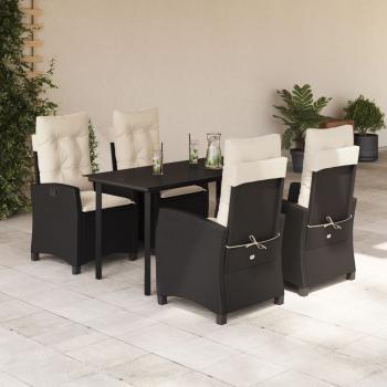 ARDEBO.de - 5-tlg. Garten-Essgruppe mit Kissen Schwarz Poly Rattan