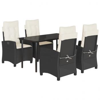 5-tlg. Garten-Essgruppe mit Kissen Schwarz Poly Rattan