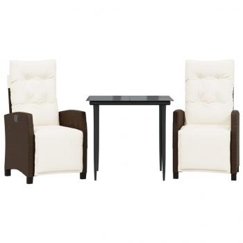 ARDEBO.de - 3-tlg. Garten-Essgruppe mit Kissen Braun Poly Rattan