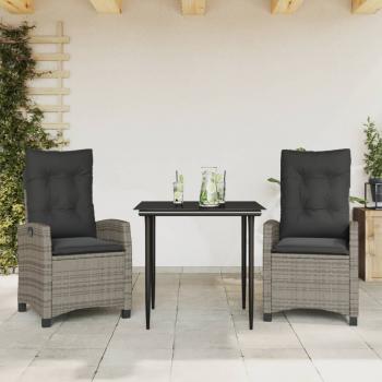 ARDEBO.de - 3-tlg. Garten-Essgruppe mit Kissen Grau Poly Rattan