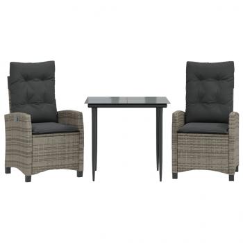 3-tlg. Garten-Essgruppe mit Kissen Grau Poly Rattan