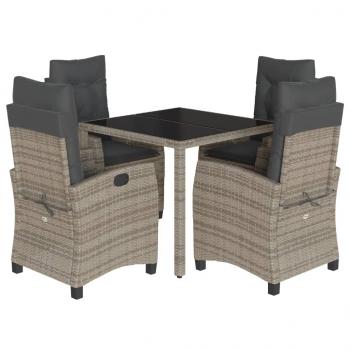 5-tlg. Garten-Essgruppe mit Kissen Grau Poly Rattan