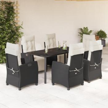 ARDEBO.de - 7-tlg. Garten-Essgruppe mit Kissen Schwarz Poly Rattan
