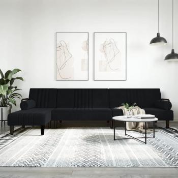 ARDEBO.de - Schlafsofa in L-Form Schwarz 260x140x70 cm Samt