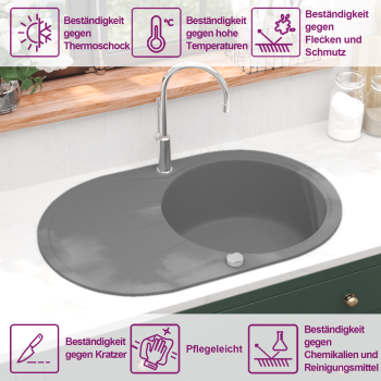 Granitspüle Einzelbecken Oval Grau 