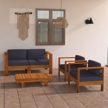 4-tlg. Garten-Lounge-Set Dunkelgraue Auflagen Massivholz Akazie