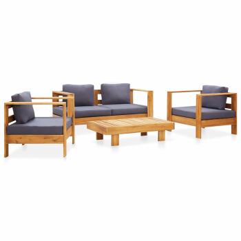 ARDEBO.de - 4-tlg. Garten-Lounge-Set mit Kissen Grau Massivholz Akazie
