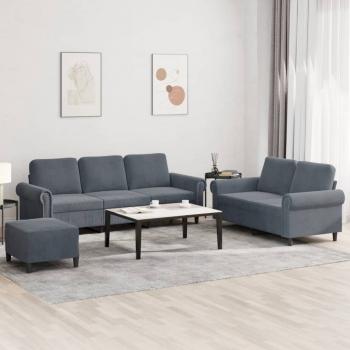 ARDEBO.de - 3-tlg. Sofagarnitur mit Kissen Dunkelgrau Samt