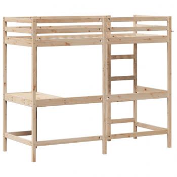 Hochbett mit Schreibtisch 75x190 cm Massivholz Kiefer
