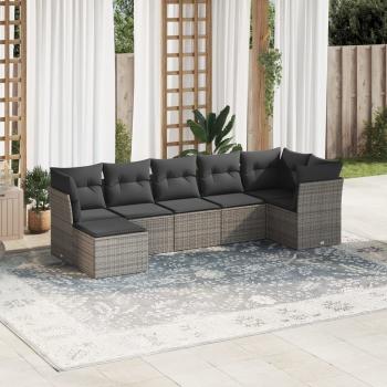 ARDEBO.de - 7-tlg. Garten-Sofagarnitur mit Kissen Grau Poly Rattan