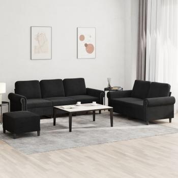 ARDEBO.de - 3-tlg. Sofagarnitur mit Kissen Schwarz Samt