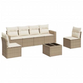 7-tlg. Garten-Sofagarnitur mit Kissen Beige Poly Rattan