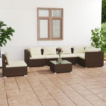 ARDEBO.de - 7-tlg. Garten-Lounge-Set mit Kissen Poly Rattan Braun