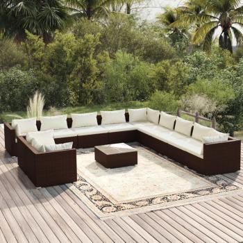 ARDEBO.de - 12-tlg. Garten-Lounge-Set mit Kissen Braun Poly Rattan