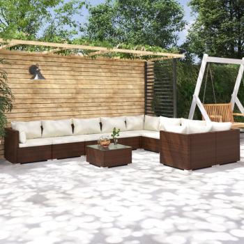 ARDEBO.de - 10-tlg. Garten-Lounge-Set mit Kissen Poly Rattan Braun