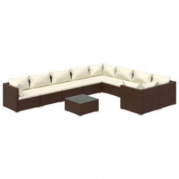 10-tlg. Garten-Lounge-Set mit Kissen Poly Rattan Braun