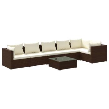 7-tlg. Garten-Lounge-Set mit Kissen Poly Rattan Braun