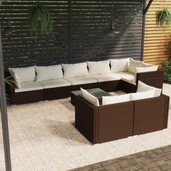 ARDEBO.de - 9-tlg. Garten-Lounge-Set mit Kissen Braun Poly Rattan