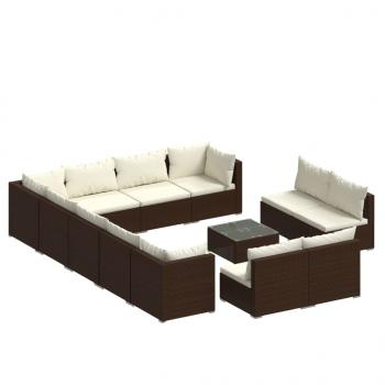 13-tlg. Garten-Lounge-Set mit Kissen Braun Poly Rattan