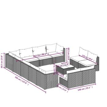 13-tlg. Garten-Lounge-Set mit Kissen Braun Poly Rattan