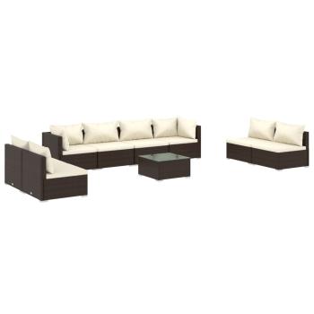 9-tlg. Garten-Lounge-Set mit Kissen Poly Rattan Braun