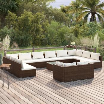 ARDEBO.de - 13-tlg. Garten-Lounge-Set mit Kissen Braun Poly Rattan