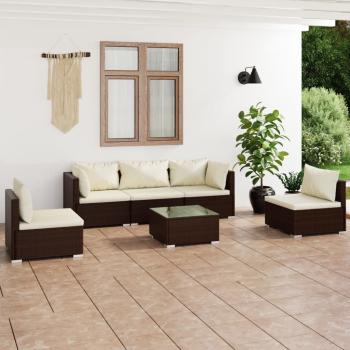 ARDEBO.de - 6-tlg. Garten-Lounge-Set mit Kissen Poly Rattan Braun