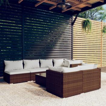 ARDEBO.de - 8-tlg. Garten-Lounge-Set mit Kissen Braun Poly Rattan