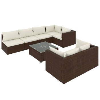 8-tlg. Garten-Lounge-Set mit Kissen Braun Poly Rattan