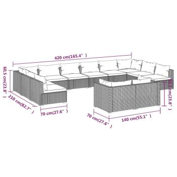 12-tlg. Garten-Lounge-Set mit Kissen Schwarz Poly Rattan