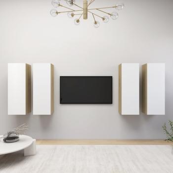 ARDEBO.de - TV-Schränke 4 Stk. Weiß Sonoma-Eiche 30,5x30x90cm Holzwerkstoff