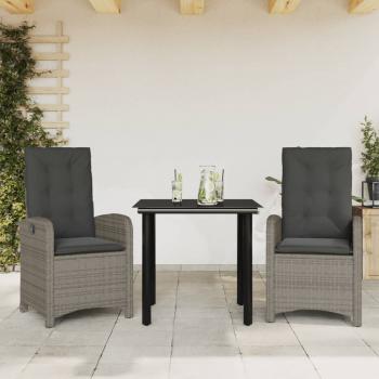 ARDEBO.de - 3-tlg. Garten-Essgruppe mit Kissen Grau Poly Rattan
