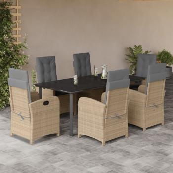 ARDEBO.de - 7-tlg. Garten-Essgruppe mit Kissen Beigemischung Poly Rattan