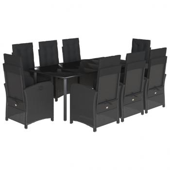 9-tlg. Garten-Essgruppe mit Kissen Schwarz Poly Rattan