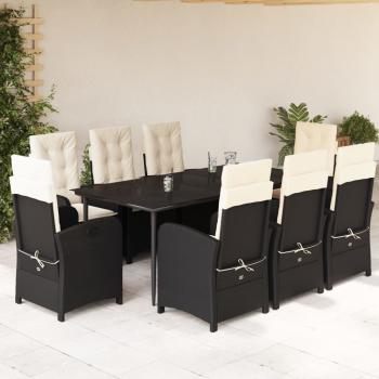 ARDEBO.de - 9-tlg. Garten-Essgruppe mit Kissen Schwarz Poly Rattan