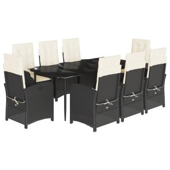 9-tlg. Garten-Essgruppe mit Kissen Schwarz Poly Rattan