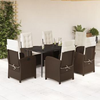 ARDEBO.de - 7-tlg. Garten-Essgruppe mit Kissen Braun Poly Rattan
