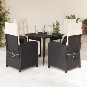 ARDEBO.de - 5-tlg. Garten-Essgruppe mit Kissen Schwarz Poly Rattan