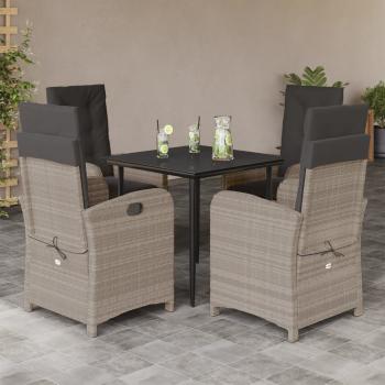 ARDEBO.de - 5-tlg. Garten-Essgruppe mit Kissen Hellgrau Poly Rattan