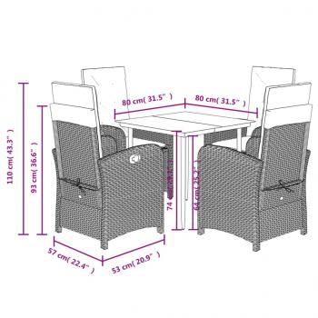 5-tlg. Garten-Essgruppe mit Kissen Hellgrau Poly Rattan