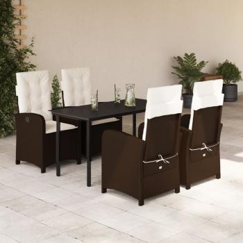 ARDEBO.de - 5-tlg. Garten-Essgruppe mit Kissen Braun Poly Rattan