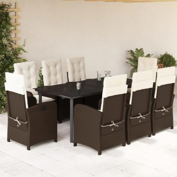 ARDEBO.de - 9-tlg. Garten-Essgruppe mit Kissen Braun Poly Rattan
