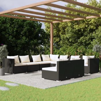 ARDEBO.de - 9-tlg. Garten-Lounge-Set mit Kissen Schwarz Poly Rattan