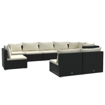 9-tlg. Garten-Lounge-Set mit Kissen Poly Rattan Schwarz