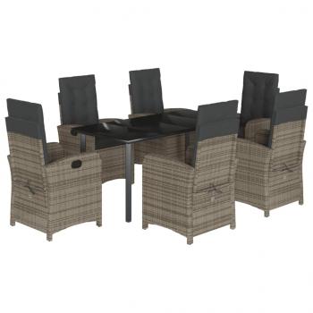 7-tlg. Garten-Essgruppe mit Kissen Grau Poly Rattan