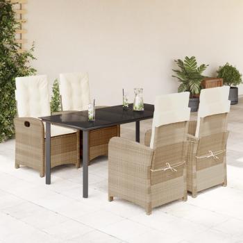 ARDEBO.de - 5-tlg. Garten-Essgruppe mit Kissen Beige Poly Rattan
