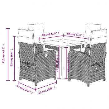 5-tlg. Garten-Essgruppe mit Kissen Schwarz Poly Rattan